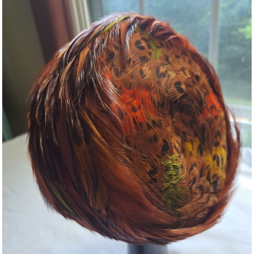 VINTAGE GENE DORIS New York ORIGINAL PHEASANT Quail FEATHER PILLBOX HAT - Picture 9 of 10
